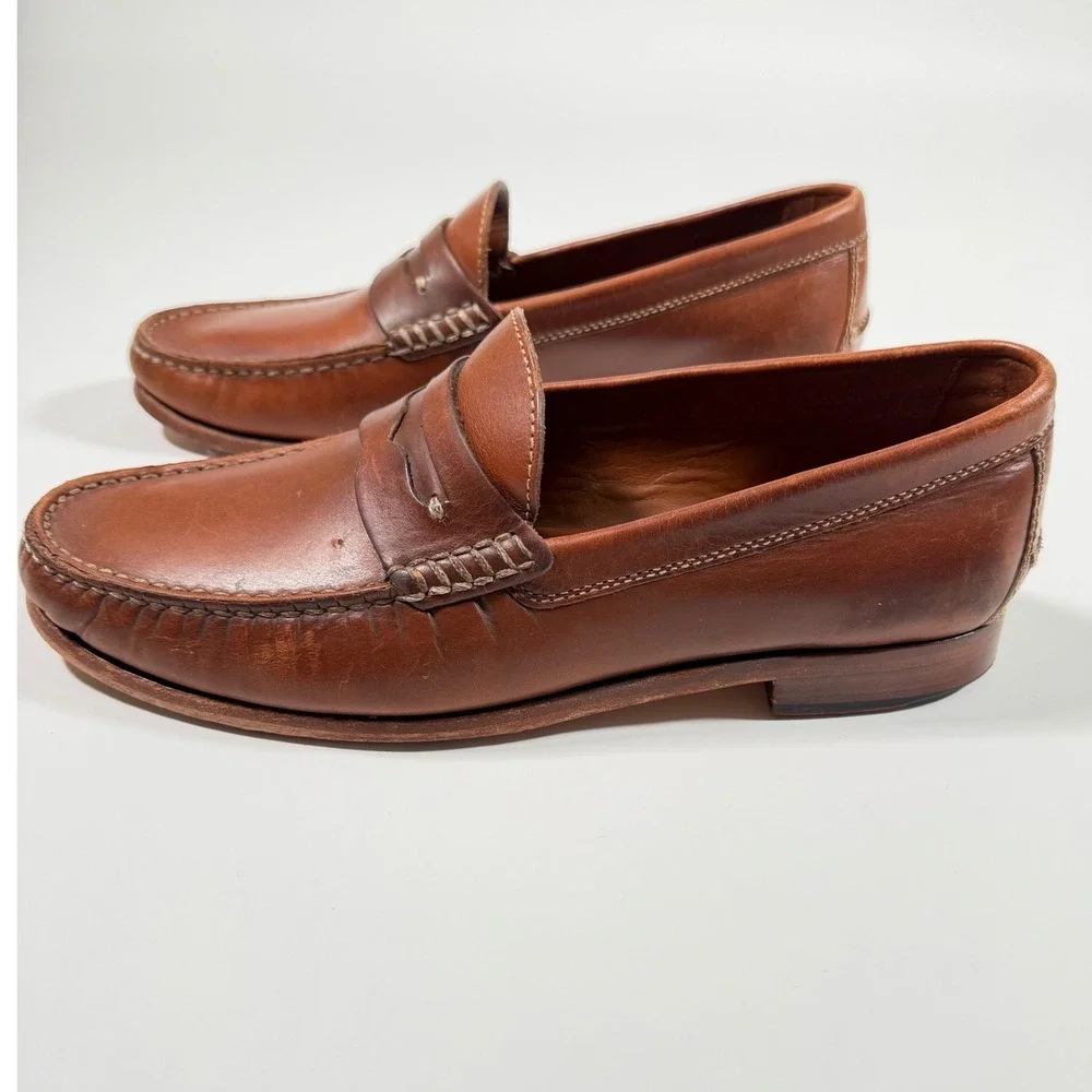 Trask Genuine Handsewn Brown Leather Penny Loafers Men's 10.5M Made in Italy